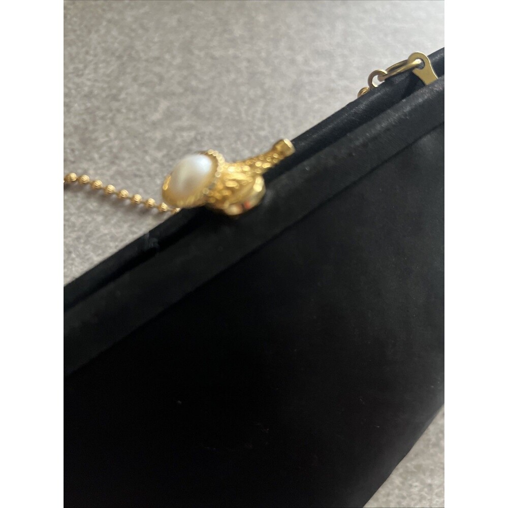 Satin Mother Of Pearl Evening Clutch Gold Bead Chain Strap Vtg Money Class Glam - Picture 11 of 11